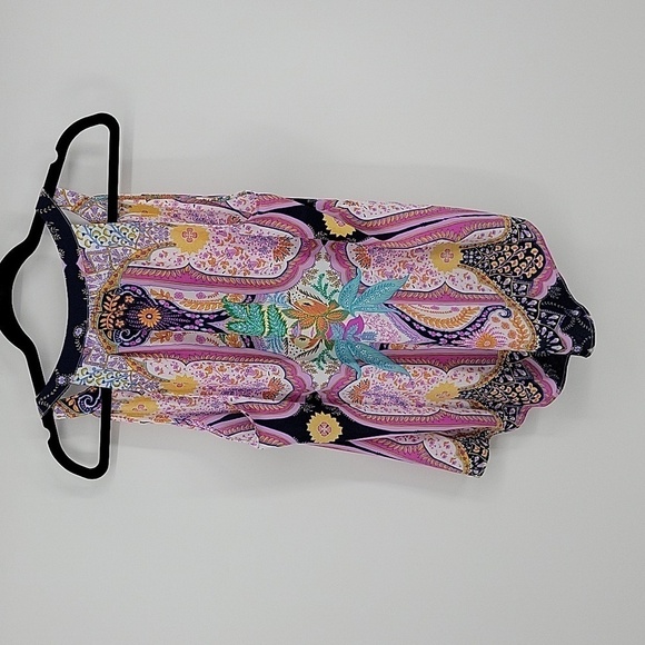 Rose&Olive Pink and Blue Vibrant Tropical Floral Top With Tassels Size S NWT - Picture 4 of 13